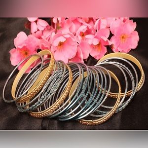 2 Dozen Bangle Indian Bollywood Blue and Gold Set of 24 Metal